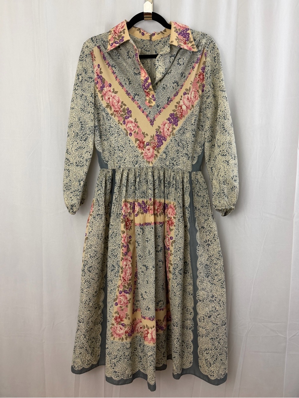 Vintage CIRETTE CALIFORNIA Floral Long Sleeve Midi Cottagecore Dress Womens Sz M